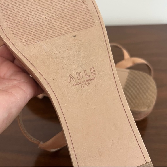 ABLE Larissa Leather Platform Sandals Vachetta Beige w Buckle Strappy Shoes Sz 6 - Picture 6 of 9